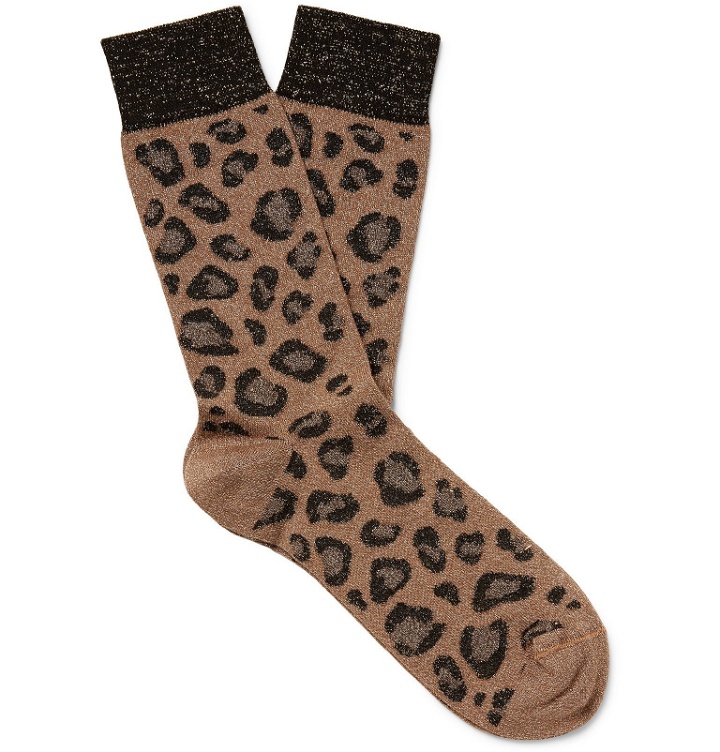Photo: Versace - Leopard-Jacquard Cotton Socks - Brown
