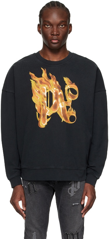 Photo: Palm Angels Black Burning Monogram Sweatshirt