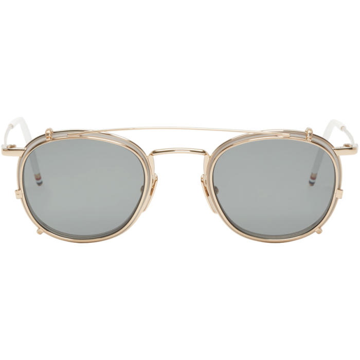 Photo: Thom Browne White and Gold Clip-On Sunglasses