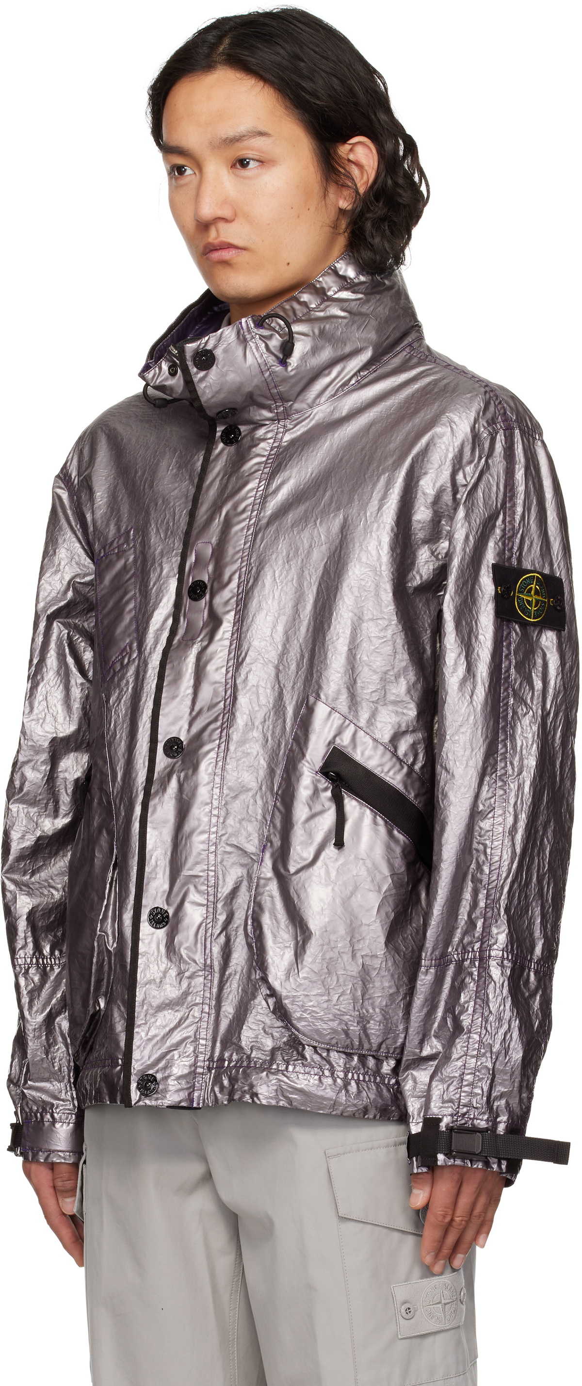 STONE  シルバー ナイロンジャケット STONE ISLAND - ラスト1点 / NYLON METAL IN ECONYL® REGENERATED