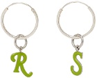 Raf Simons Silver & Green Logo Earrings
