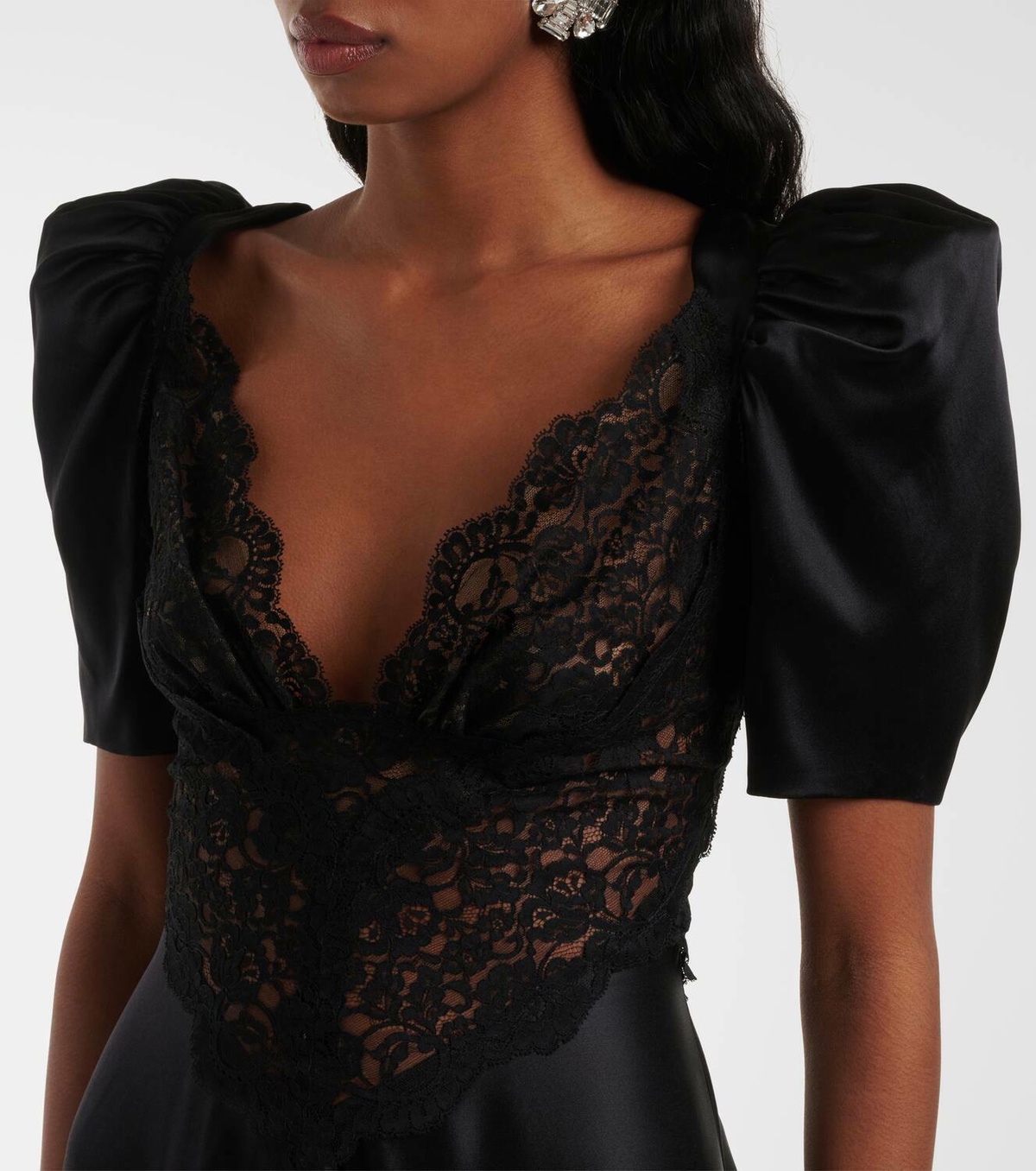 Rodarte Lace-trimmed silk charmeuse minidress