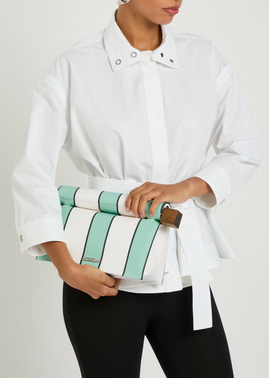 Jacquemus La Pochette Rond Carre Striped Canvas Clutch - White - One Size