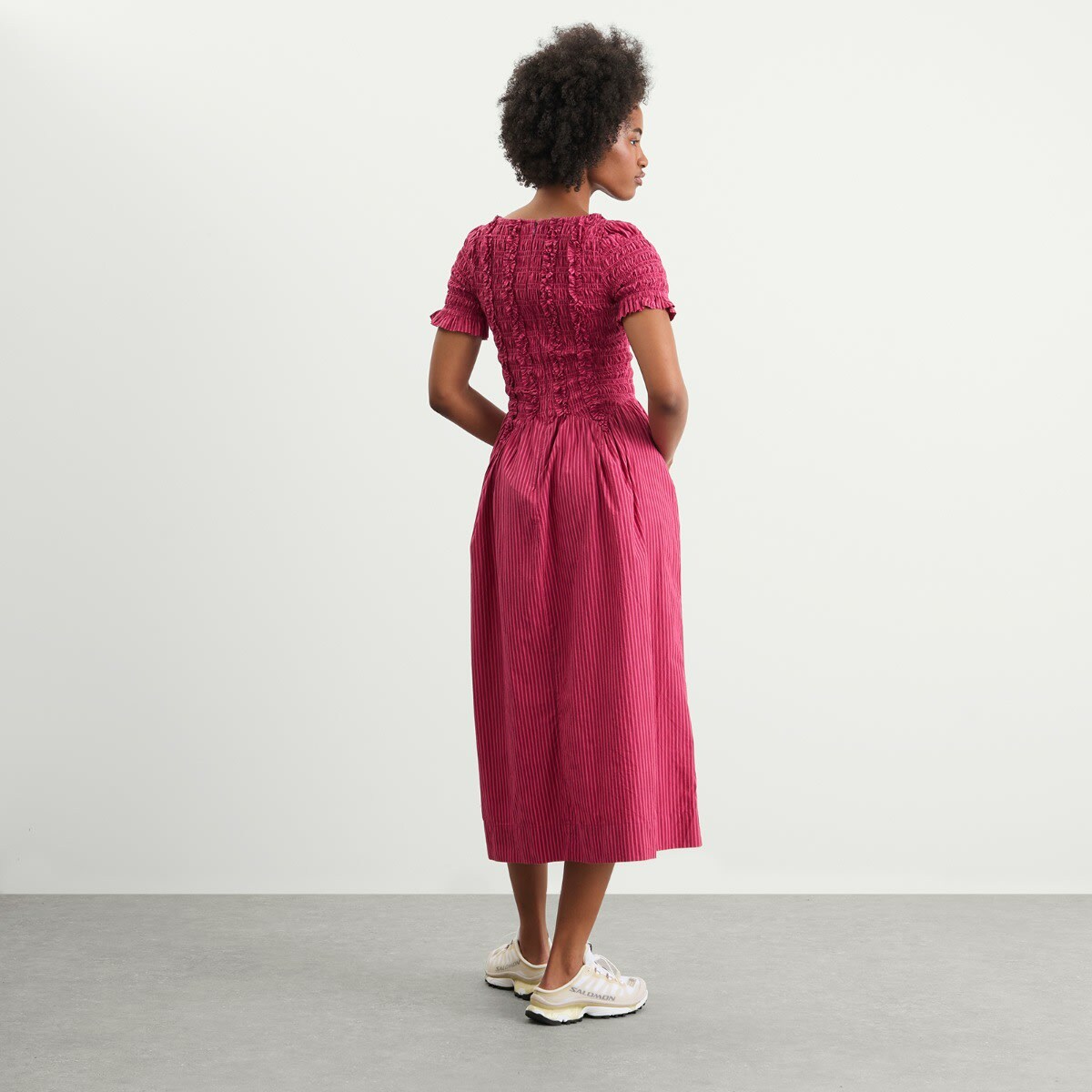 Damson Madder Women's Raphaela Ruffle Midi Dress in Berry