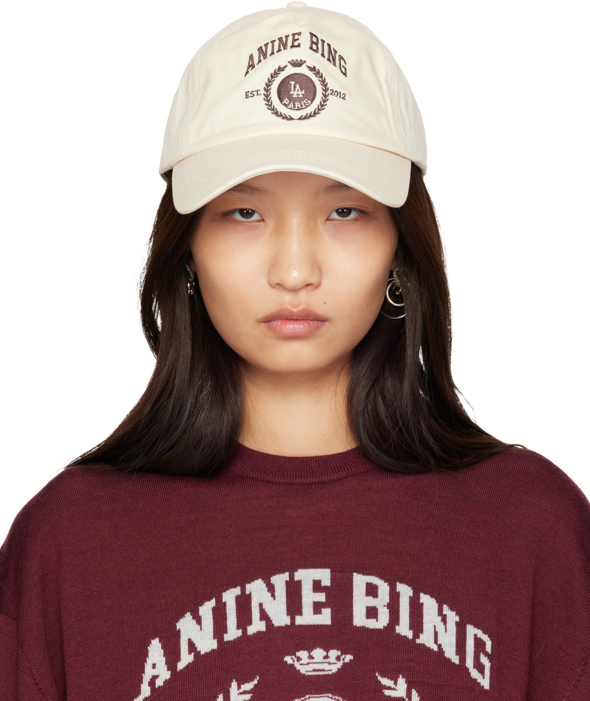 ANINE BING Off-White Jeremy Collegiate Baseball Cap