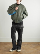 SAINT MXXXXXX - Distressed Padded Jacquard-Panelled Nylon Bomber Jacket - Green