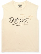 Gallery Dept. - Cropped Distressed Logo-Print Cotton-Jersey Tank Top - Neutrals