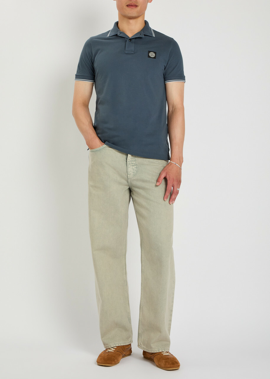 Stone Island Logo-appliquéd Piqué Cotton Polo Shirt Blue Dark