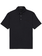 ERMENEGILDO ZEGNA - Suede-Trimmed Cotton-Piqué Polo Shirt - Blue