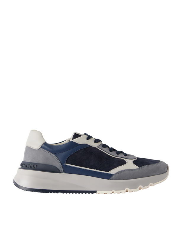 Photo: Brunello Cucinelli - Leather and Suede Sneakers - Blue