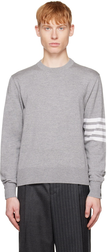 Photo: Thom Browne Gray 4-Bar Sweater