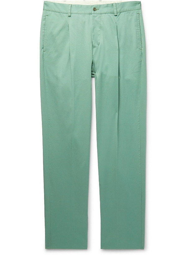 Photo: DOPPIAA - Aantioco Slim-Fit Pleated Cotton-Blend Twill Trousers - Green