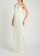 Stella Mccartney Faux Pearl-embellished Satin Gown Cream