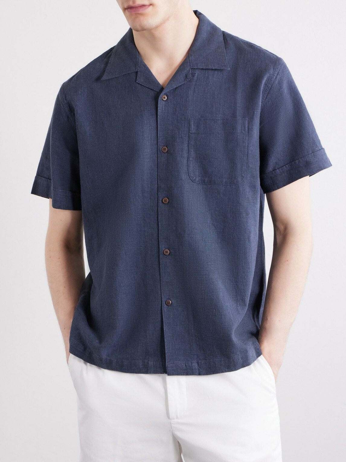 3sixteen - Convertible-collar Linen and Cotton-Blend Shirt - Blue