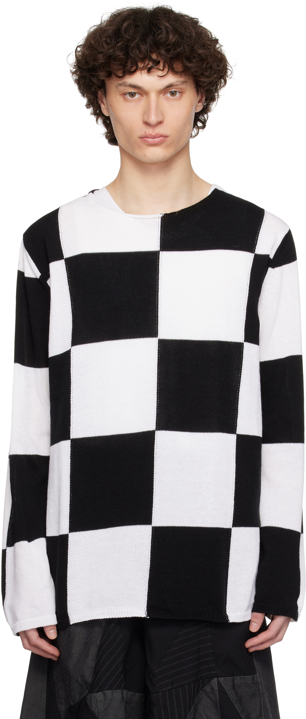 Black Comme des Garçons Black & White Checkered Pattern Intarsia 