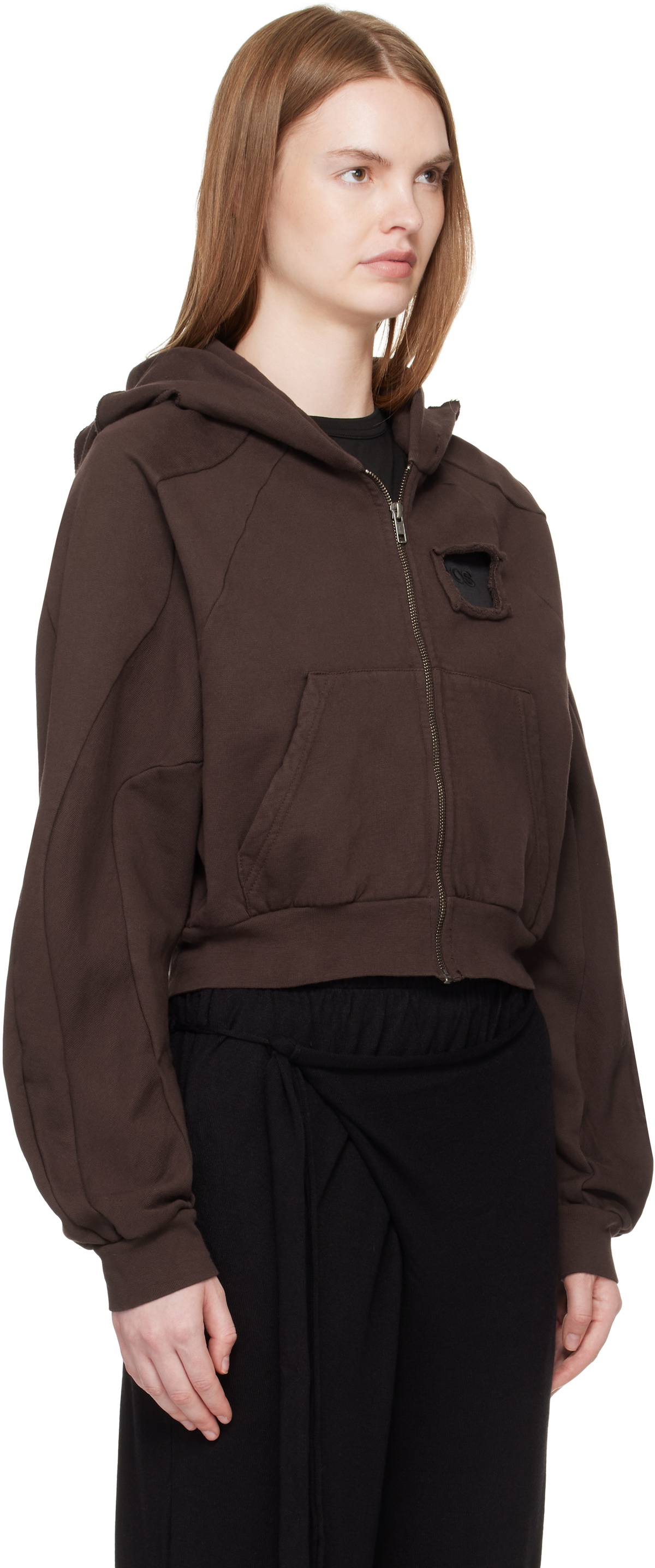 Ottolinger Brown Distressed Multiline Zip Hoodie