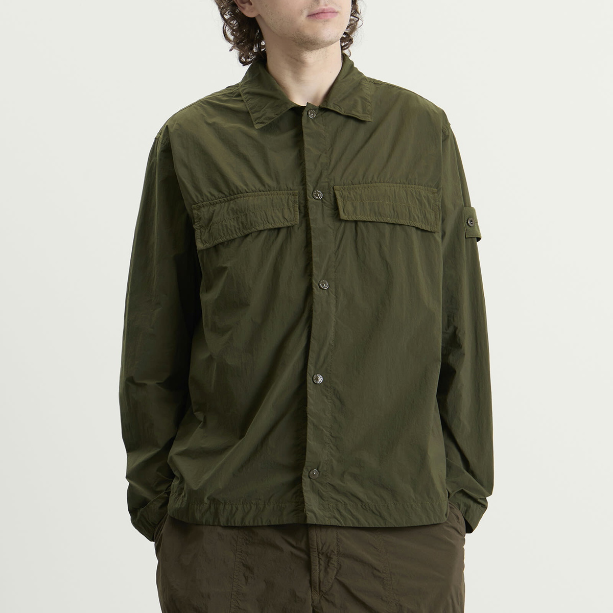 Stone Island Men's Ghost Nylon Smerigliato Shirt Jacket in Military Green
