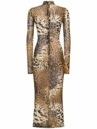 ROBERTO CAVALLI Jaguar Printed Tulle Dress