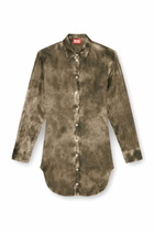 Diesel Long shirt in logo-jacquard crinkled satin - Dresses Womens in Green