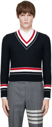 Thom Browne Navy RWB Stripe Cricket Sweater