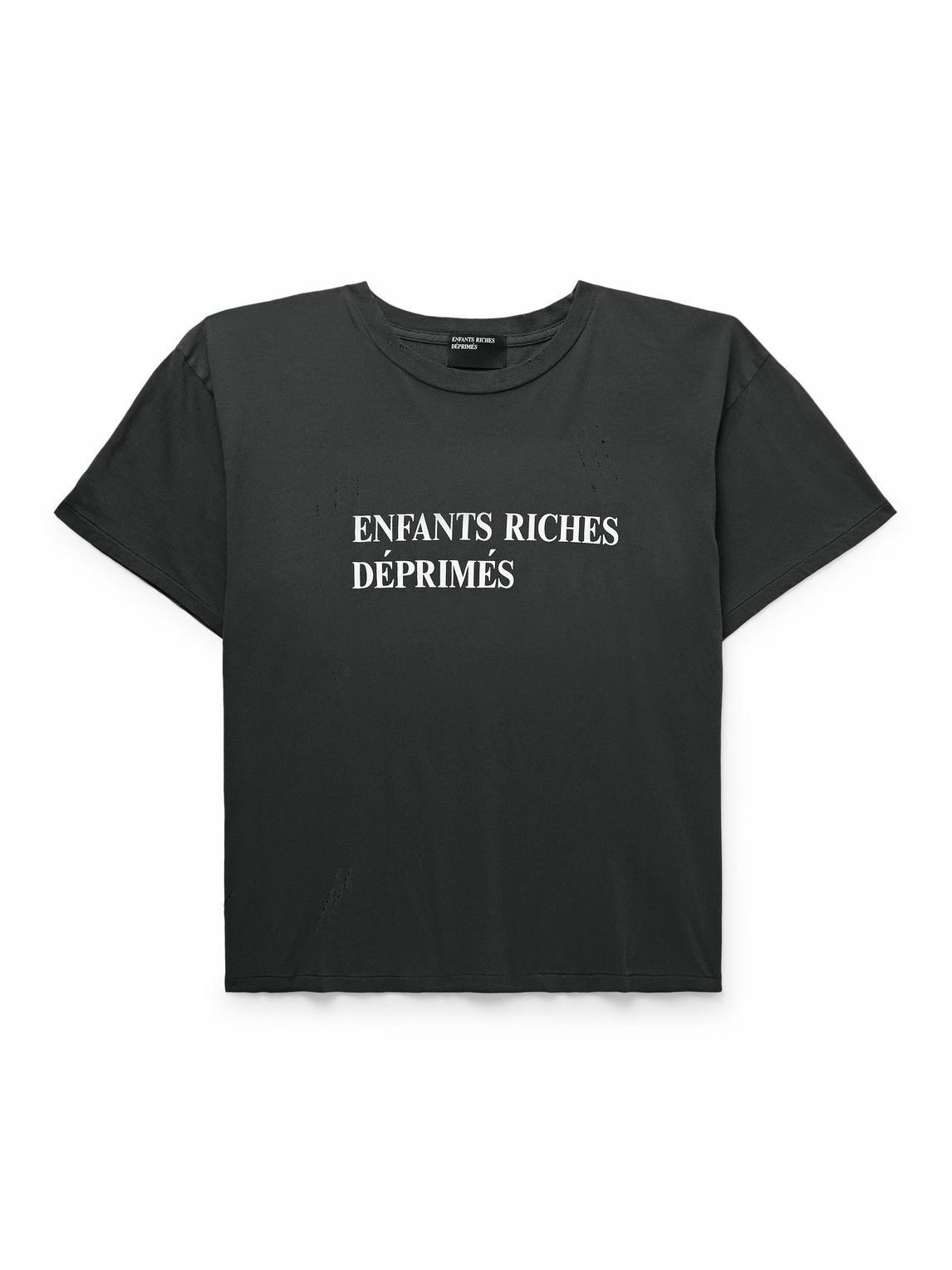 Photo: Enfants Riches Déprimés - Distressed Logo-Printed Cotton-Jersey T-Shirt - Black