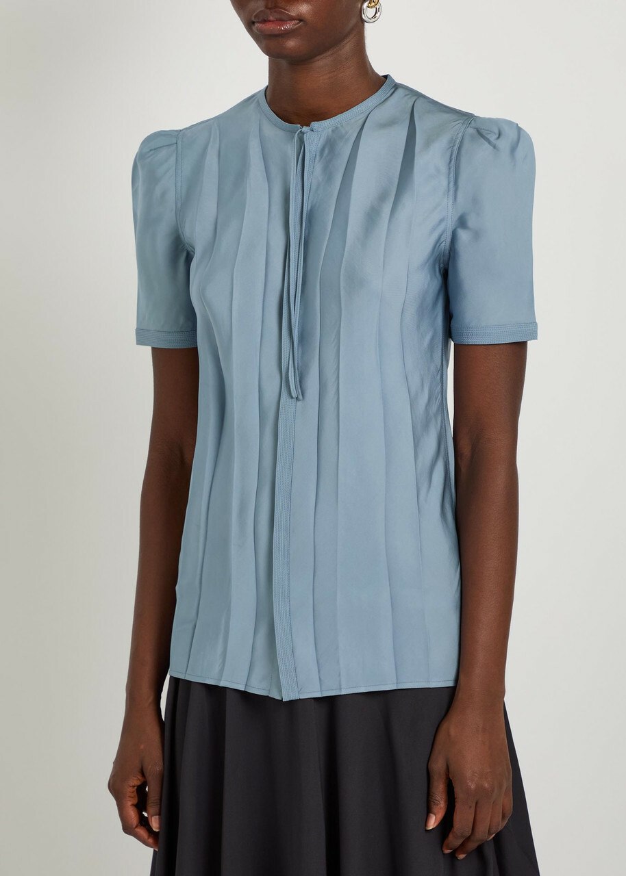 Lemaire Creased Satin Shirt Light Blue