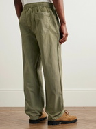 Folk - Straight-Leg Pleated Garment-Dyed Stretch-Cotton Poplin Trousers - Green