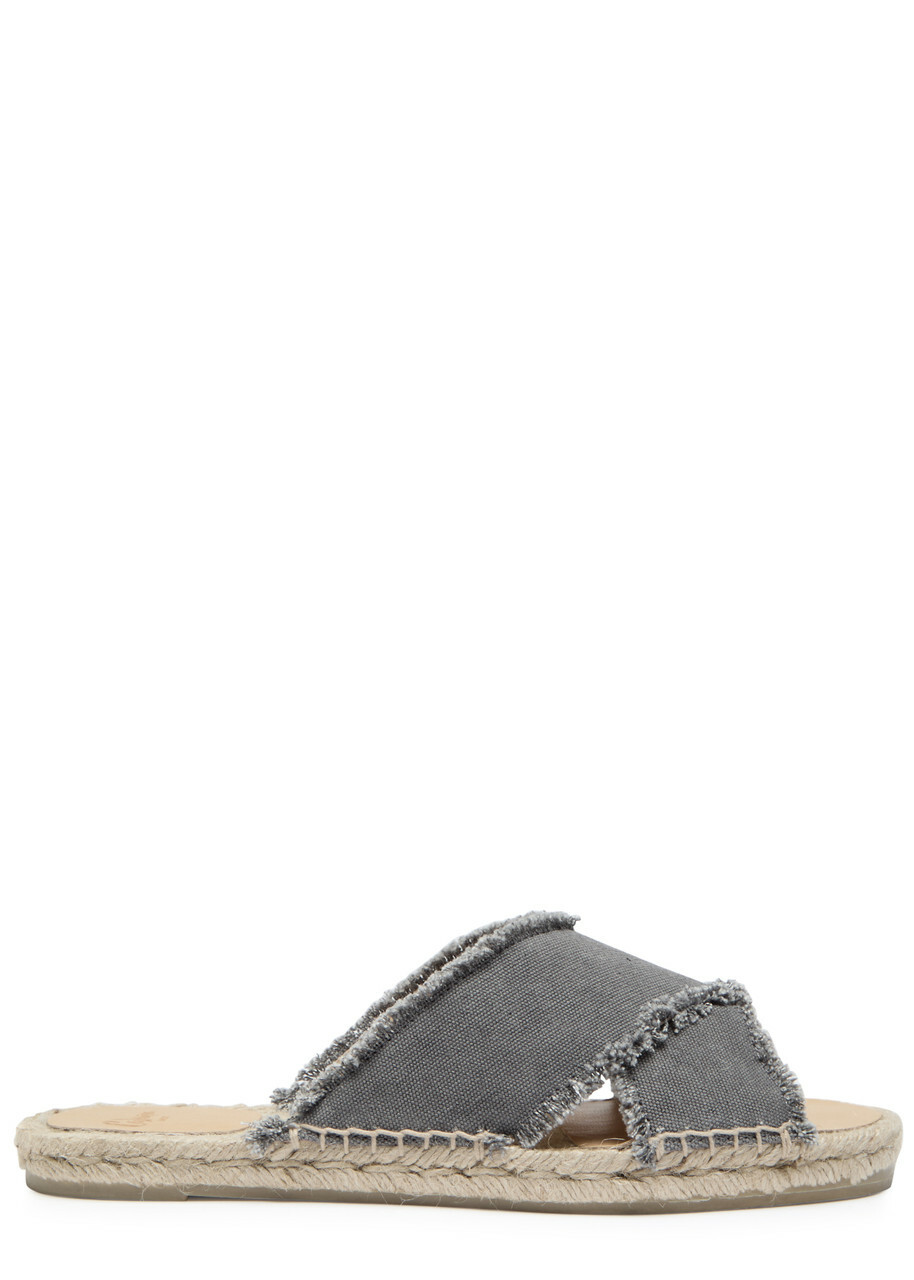 Castañer Palmera Distressed Canvas Espadrille Sliders Grey
