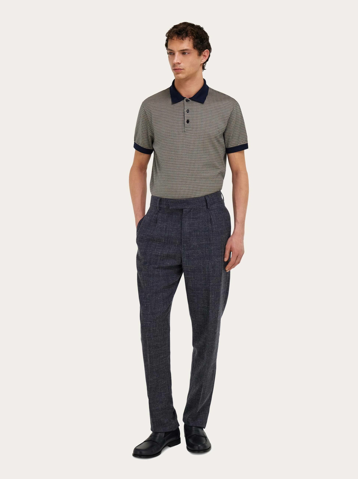 Ferragamo Mens Short sleeve micro check polo in Blue