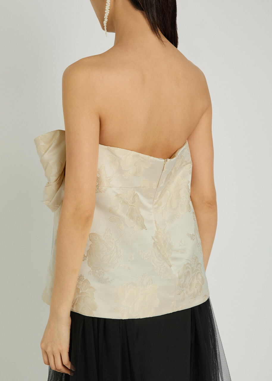 Simone Rocha Floral-jacquard Gathered Satin top Cream
