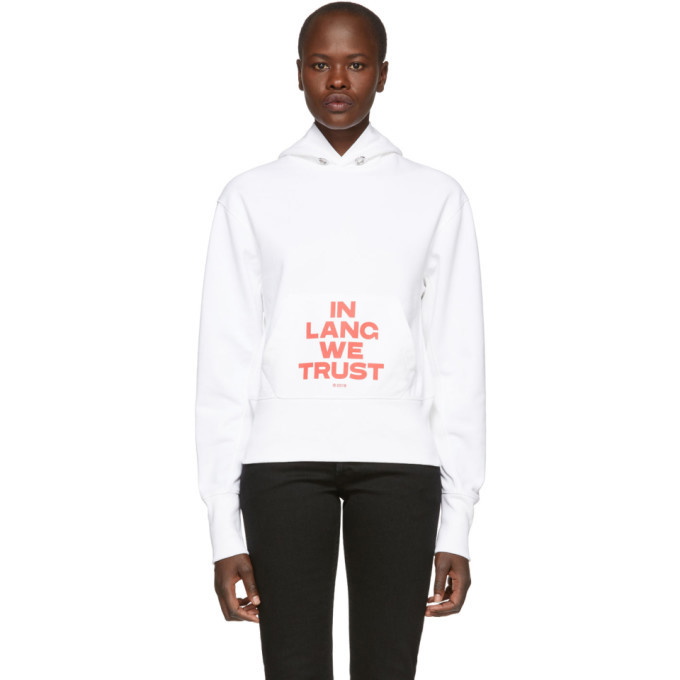 Photo: Helmut Lang SSENSE Exclusive White and Red Brian Roettinger Logo Hack Standard Hoodie