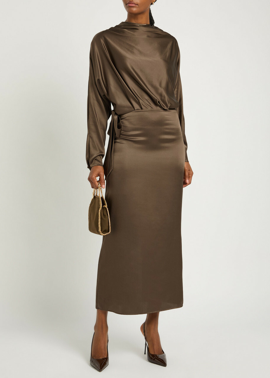 Staud Phoebe Draped Stretch-silk Dress Taupe