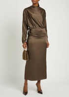 Staud Phoebe Draped Stretch-silk Dress Taupe
