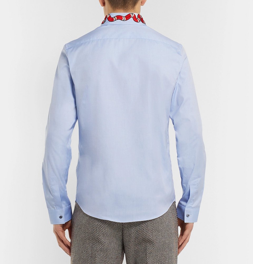 美品 GUCCI オックスフォードシャツ Duke 総柄 シェルボタン Gucci - Duke Appliquéd Cotton Oxford Shirt - Men - Light blue Gucci
