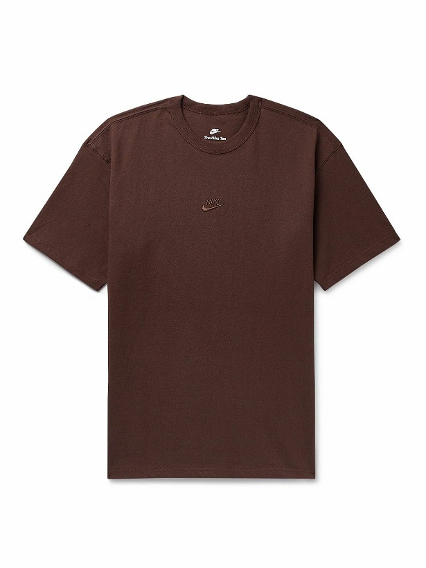 Photo: Nike - Sportswear Premium Essentials Logo-Embroidered Cotton-Jersey T-Shirt - Brown