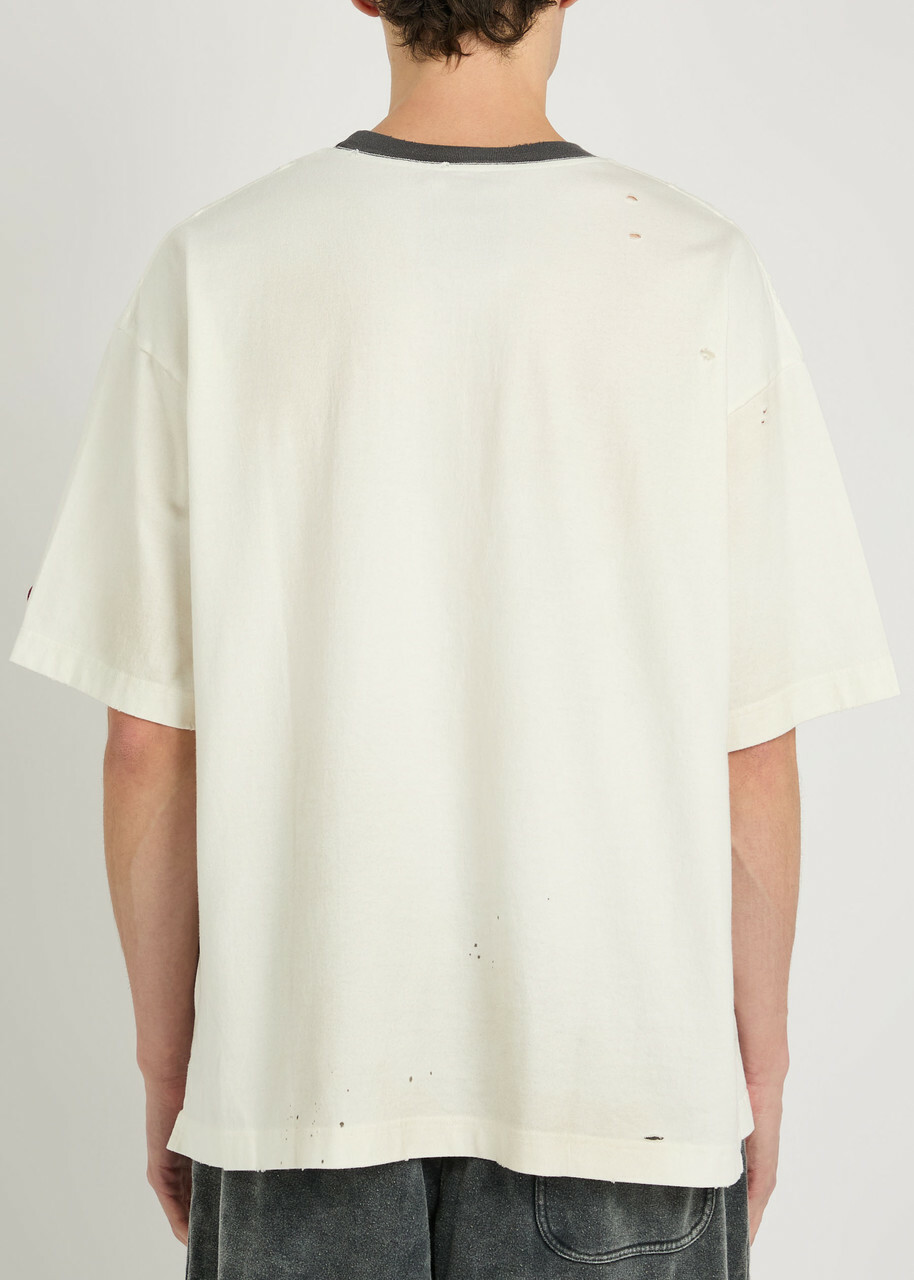 Maison Mihara Yasuhiro Distressed Printed Cotton T-shirt White
