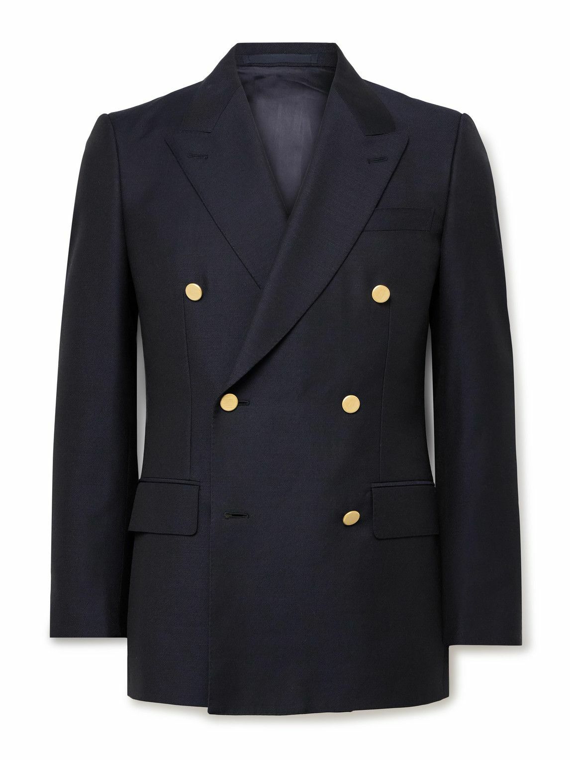 Kingsman - Double-Breasted Wool and Mohair-Blend Twill Blazer - Blue
