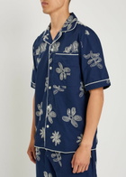 Che Floral-embroidered Cotton-poplin Shirt Navy