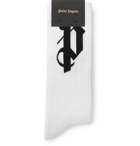 Palm Angels - Logo-Intarsia Stretch Cotton-Blend Socks - Men - White