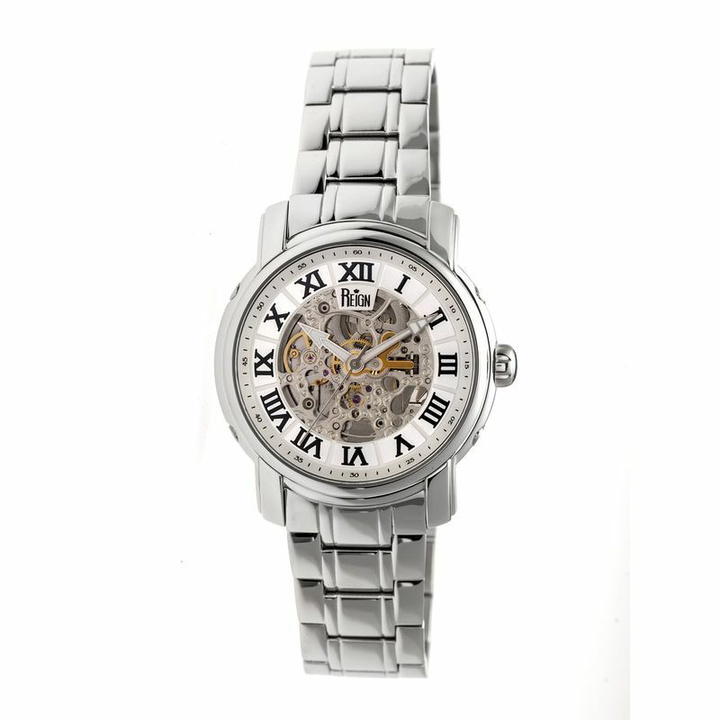Photo: Reign Kahn Silver Skeleton Roman Numeral Silver-tone Bracelet Mens Watch RN4301