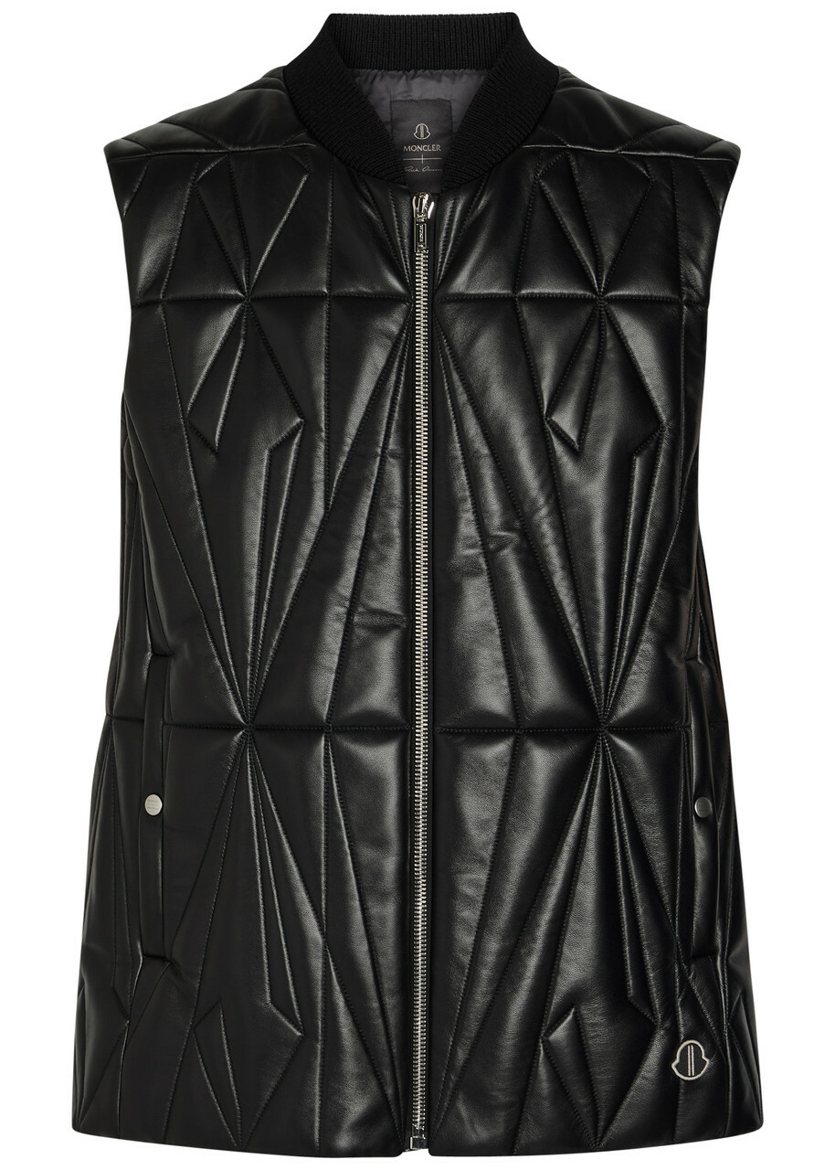 Rick Owens X Moncler Geocamo Padded Leather Flight Vest Black