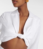 Adriana Degreas Knot-detail linen blend crop top