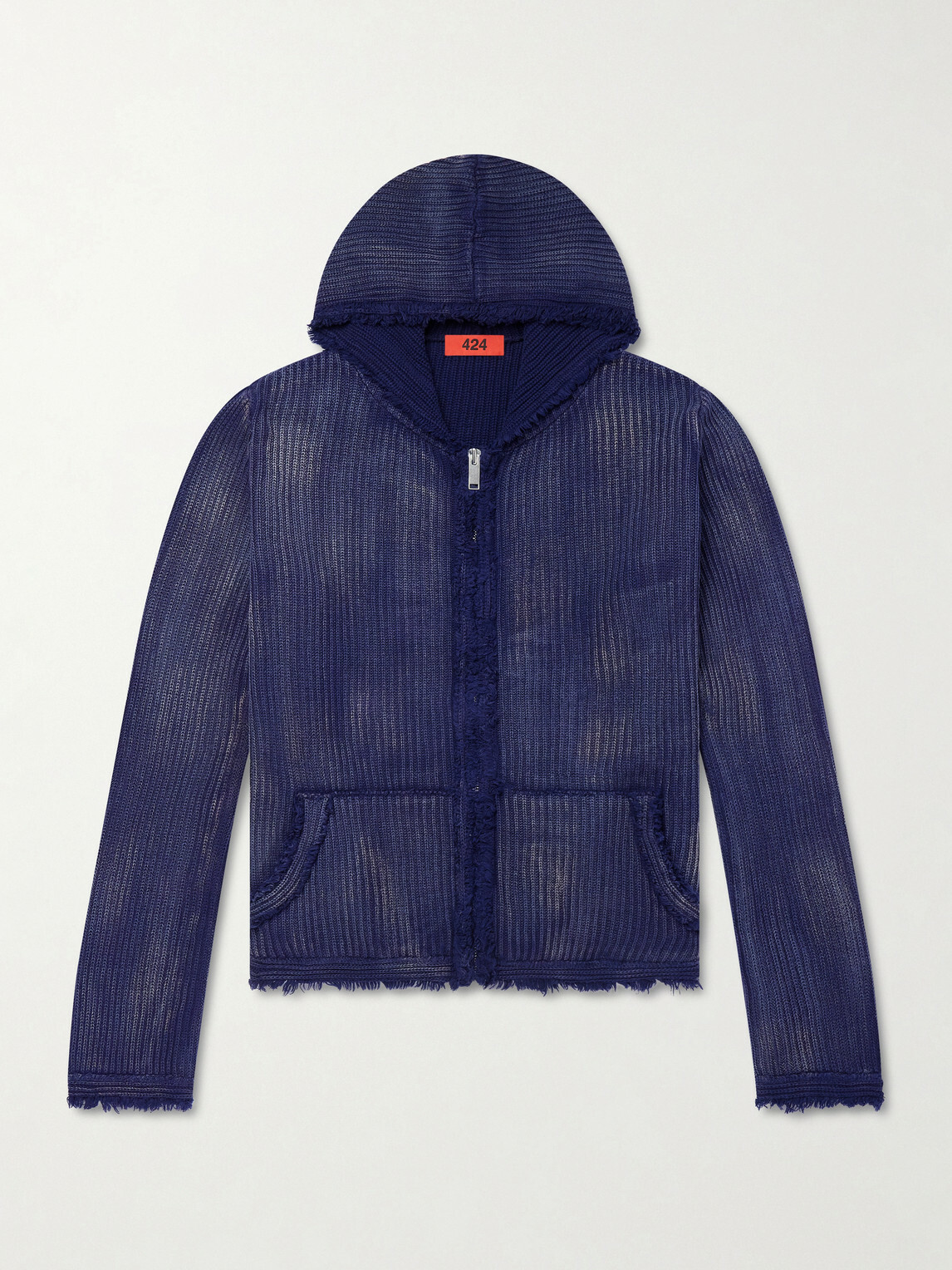 424 - Knitted Cotton Zip-Up Hoodie - Blue
