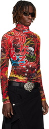 LU'U DAN Red Masked Mesh Turtleneck