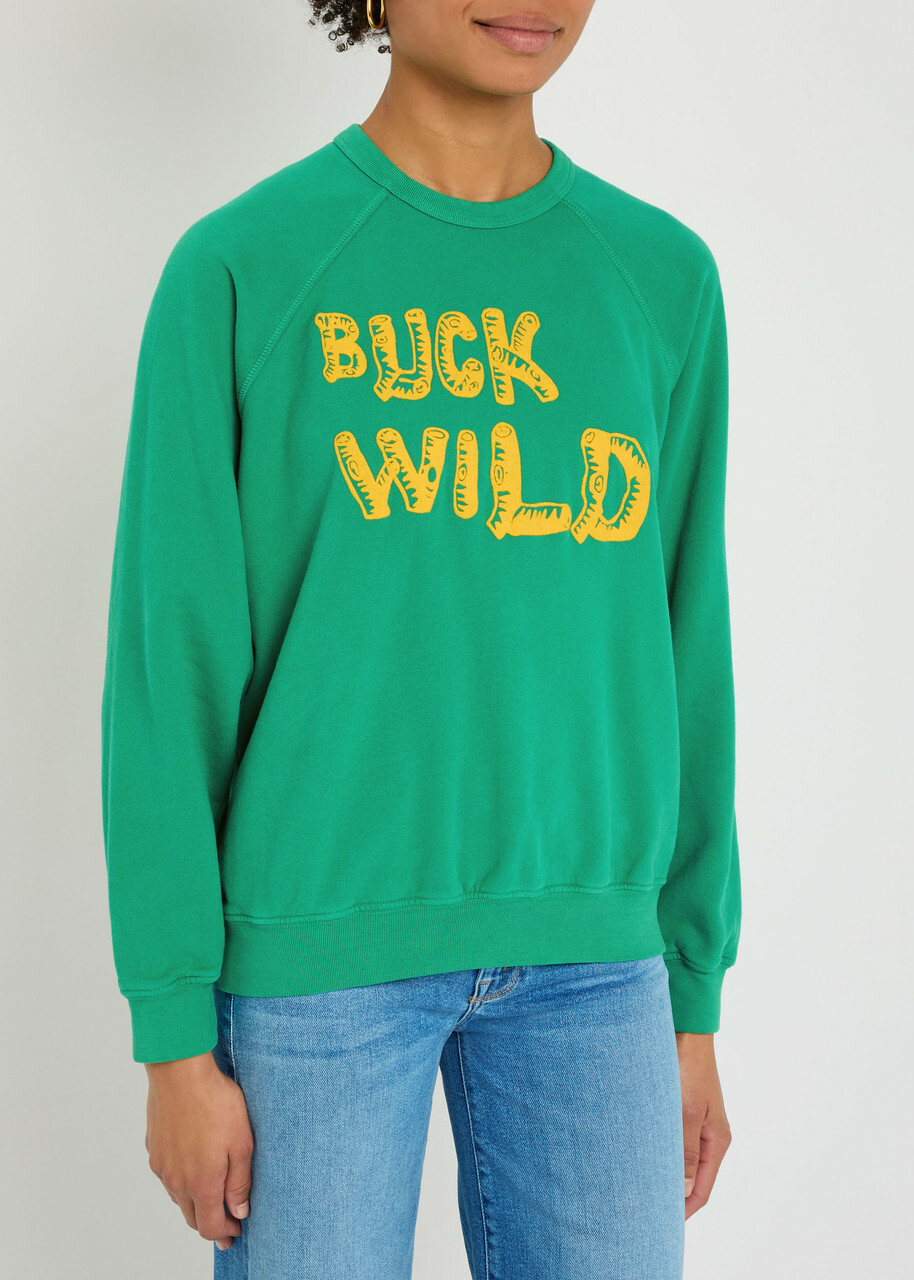 Mother The Biggie Concert Printed Cotton Sweatshirt Green