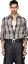 TONYWACK Gray Washed Cotton Blend Check Shirt