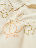 Story Mfg. - Camp-Collar Embroidered Cotton and Linen-Blend Shirt - Neutrals