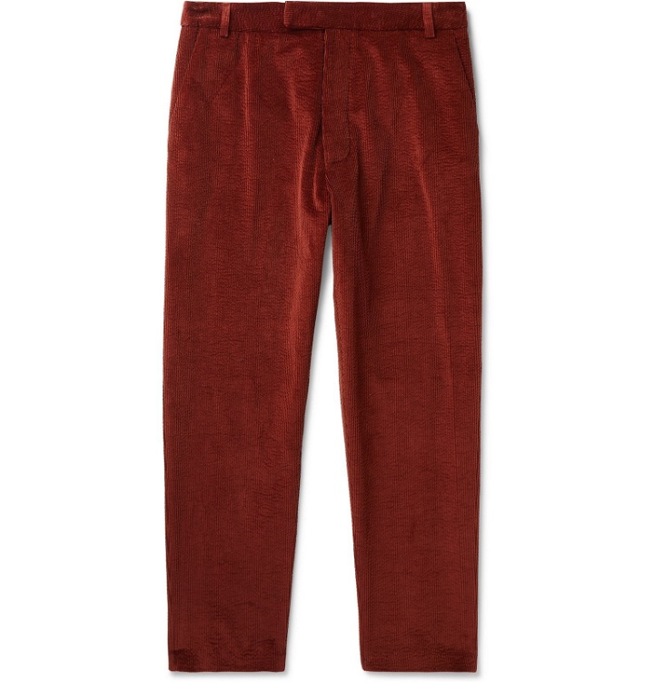 Photo: Deveaux - Slim-Fit Cotton-Blend Corduroy Suit Trousers - Red