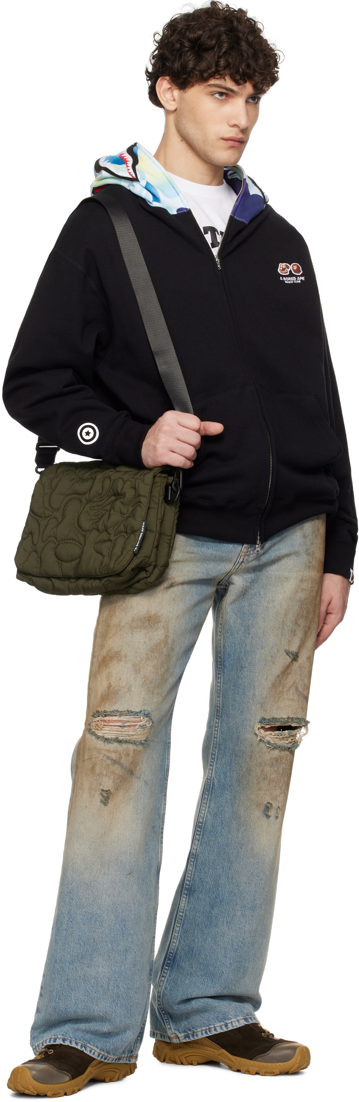 BAPE Green Line Camo Quilted M Bag