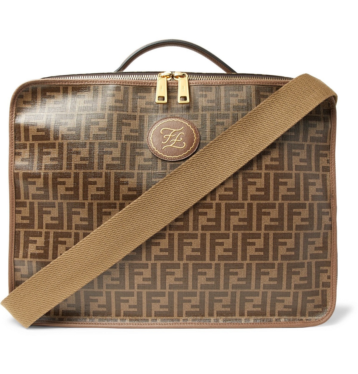 Fendi - Leather-Trimmed Logo-Jacquard Coated-Canvas Travel Case - Brown ...